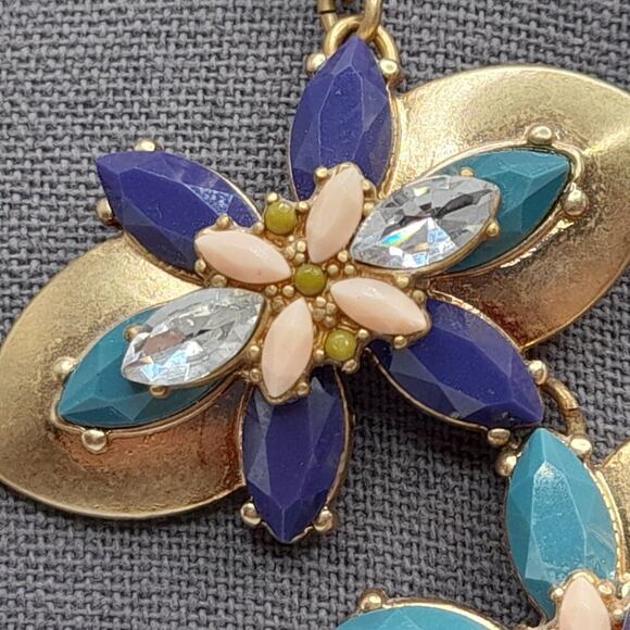 J. Crew Rhinestone Frontal Necklace, Purple Green Clear Rhinestones, Floral 19" - Picture 3 of 9